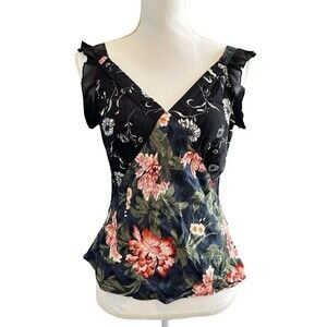 Y2K Carole Little Whimsigoth Patchwork Top M Mixed Print Empire Dark Romantic